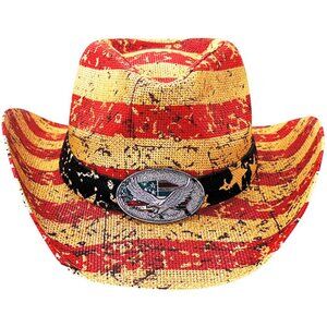 Tea Stained Vintage Paper Straw American‎ Flag Fashion Cowboy Hat NWT